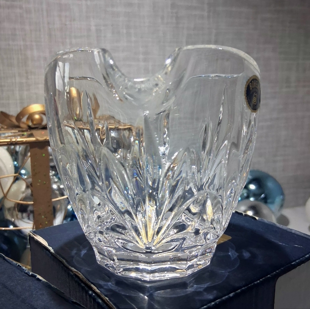Crystal BOHEMIA Diamond Cut Creamer Pitcher Weighted BRAND-NEW w/tags/box 💎💎